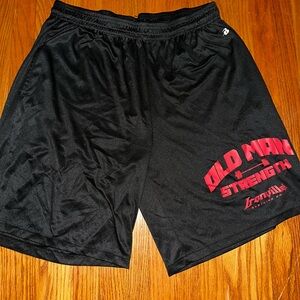 Old Man Black Athletic Shorts with Red 'Old Navy Strength' Graphic